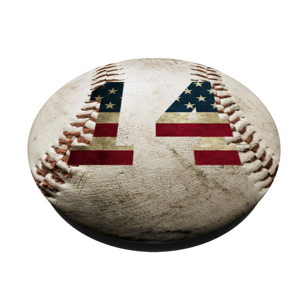 Baseball Number 14 with American Flag Phone Stand - Swappable PopSockets PopGrip for iPhone, Samsung & Tablets | Perfect for Baseball Fans, Patriotic Decor & Phone Protection