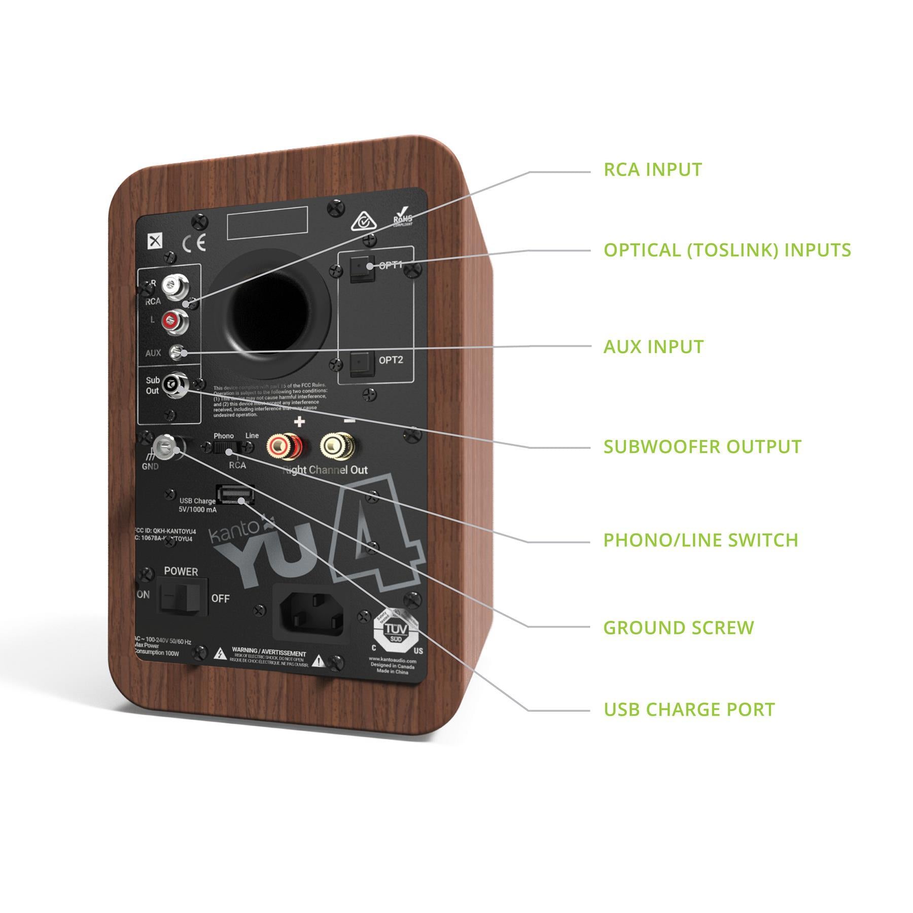 Kanto YU4 Premium Powered Desktop Speakers with Bluetooth 5.0, Phono Preamp - High-Fidelity Audio for Home Office, Gaming & Music Listening