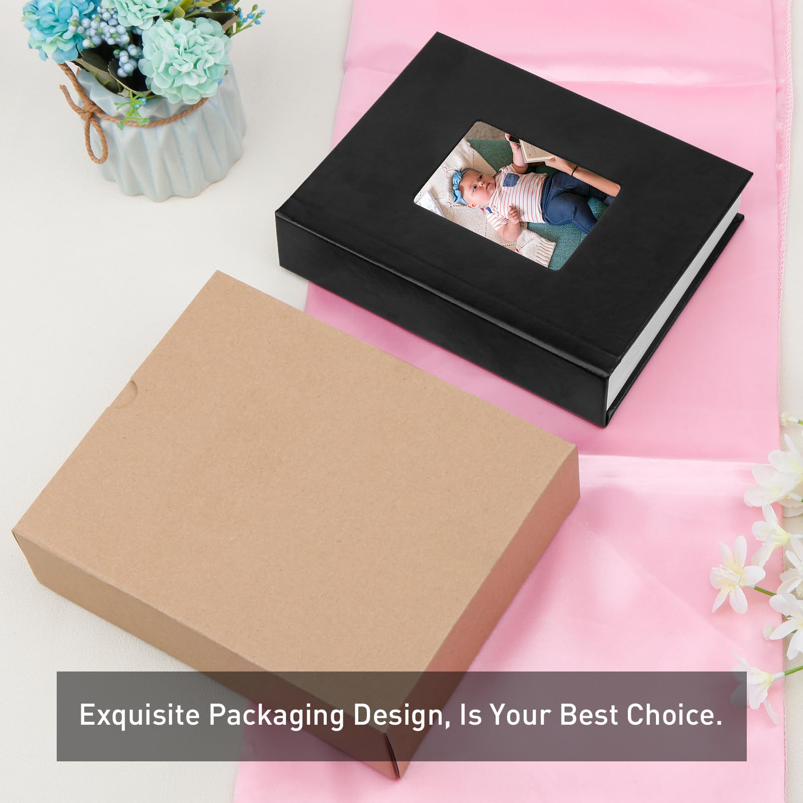 4x6 Small Photo Album Holds 32 Photos - Handmade Paper Wedding & Baby Memory Book with Writing Space - Perfect for Family Photos, Anniversaries, Baby Shower Gifts & Special Occasions (Black)