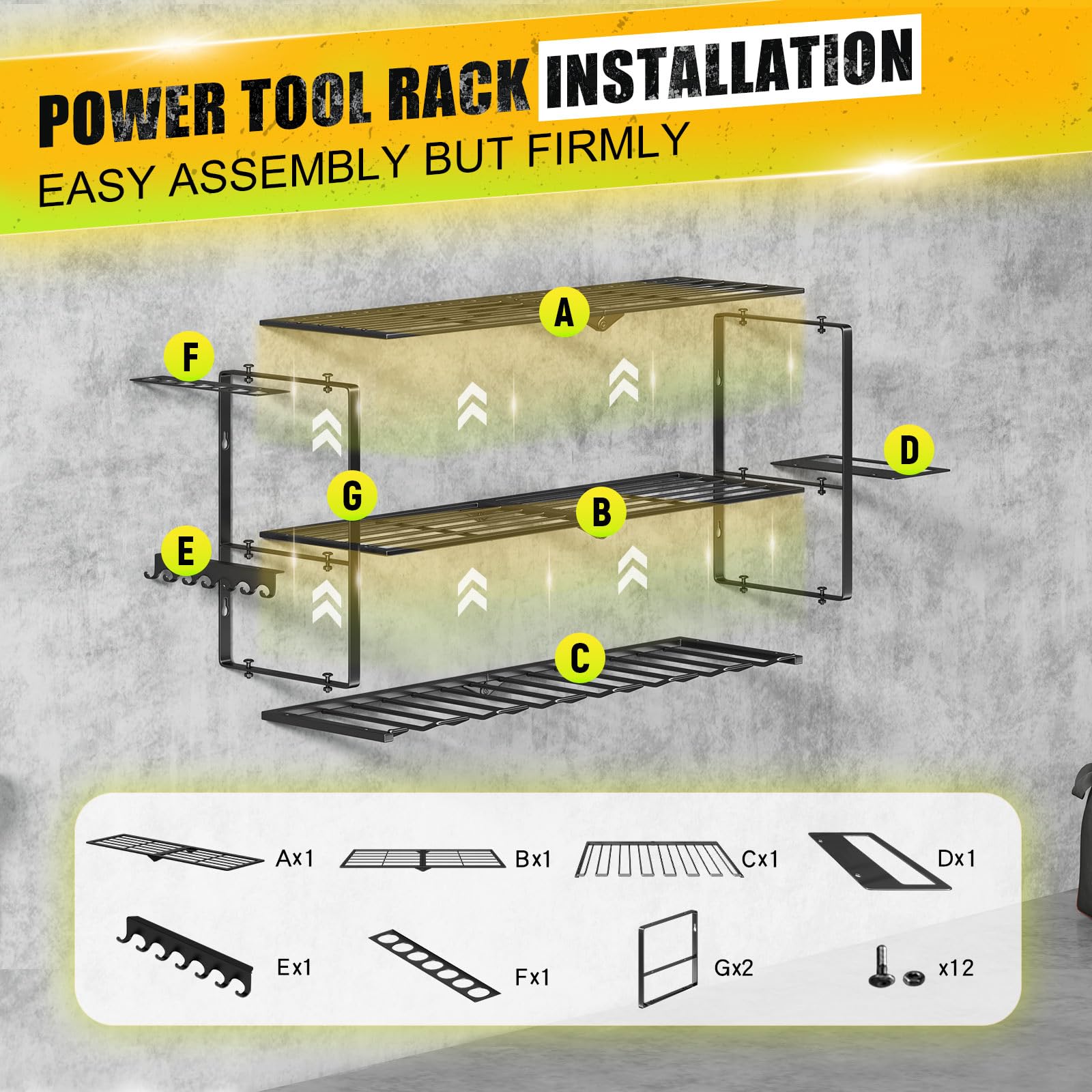 Heavy Duty Wall Mount Power Tool Organizer - 3-Tier Storage Rack with 7 Drill Holders, 150Lbs Capacity for Cordless Drills & Garage Tools | Workshop, Shed, Basement & Pegboard Organization