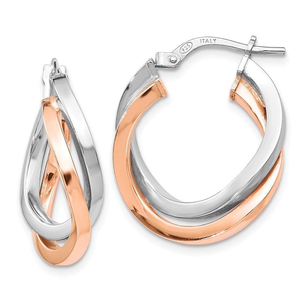 925 Sterling Silver Rose Gold Plated Hoop Earrings - 23mm x 19mm Dainty Tube Hoops for Women, Perfect for Everyday Wear, Date Night & Gift Giving