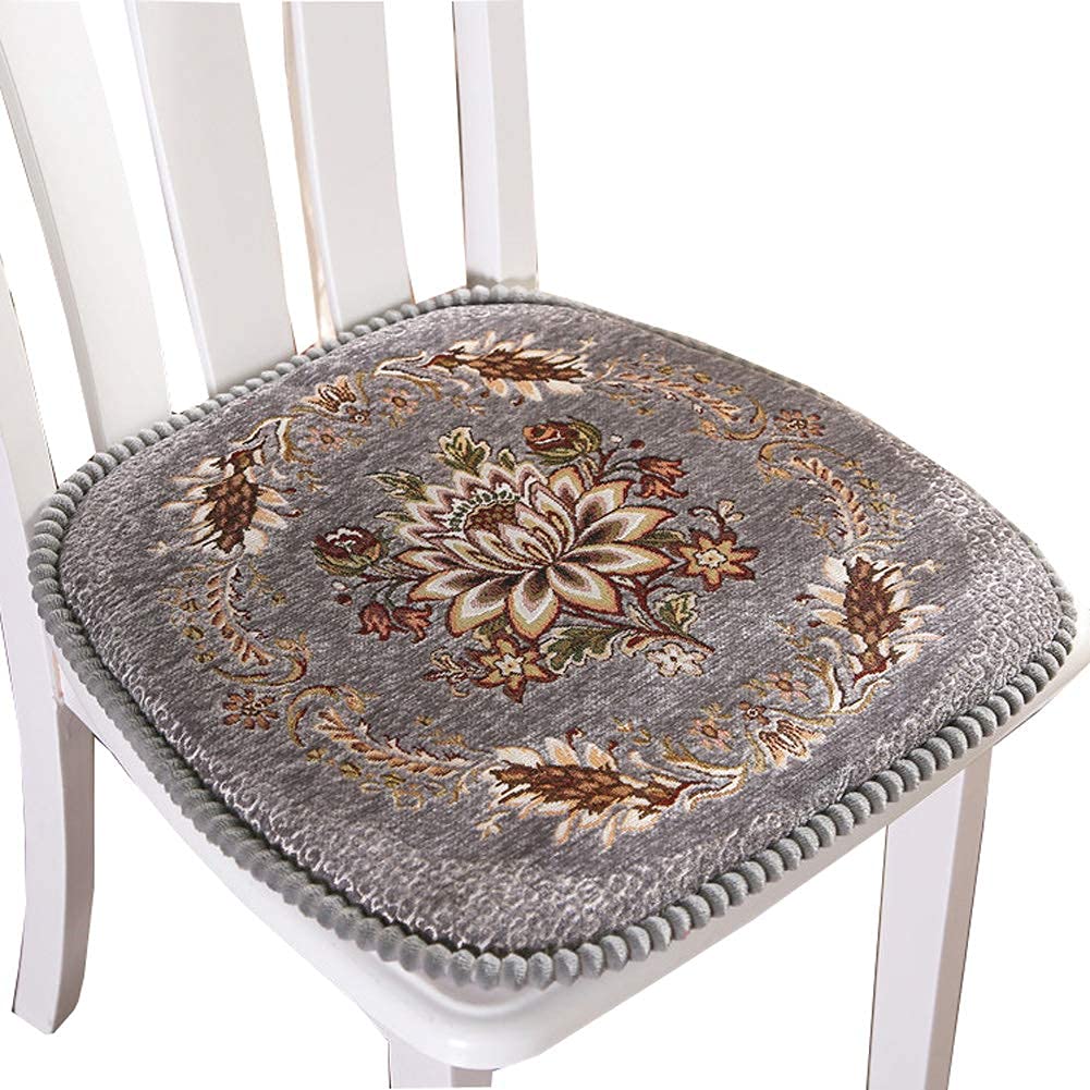 European Style Floral Tie Kitchen Chair Cushions - Washable Gray Set of 4 for Dining Room, Kitchen & Office Decor - Perfect for Home Interior & Restaurant Seating
