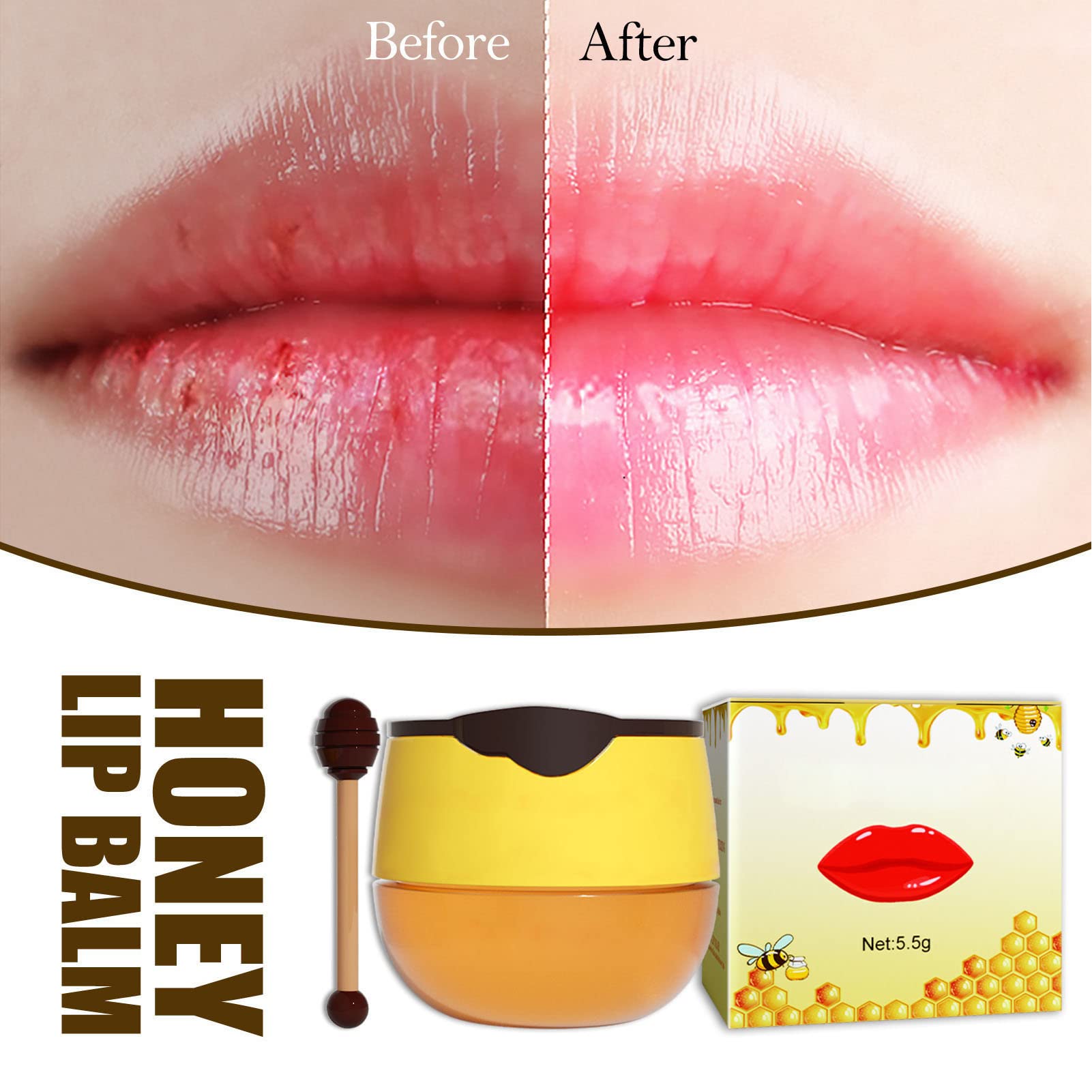 2PCS Honey Bee Lip Balm Set - Moisturizing & Exfoliating Beeswax Lip Care for Hydrated, Shiny Lips | Natural Nourishing Lip Repair Mask & Moisturizer | Perfect for Dry Lips, Winter Care & Daily Lip Treatment