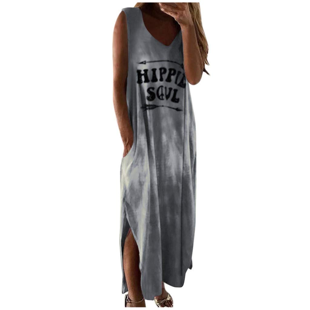 Tie-Dye Sleeveless V-Neck Midi Dress for Women - Casual Summer Dress with Pockets, Boho Chic Beachwear & Vacation Outfit