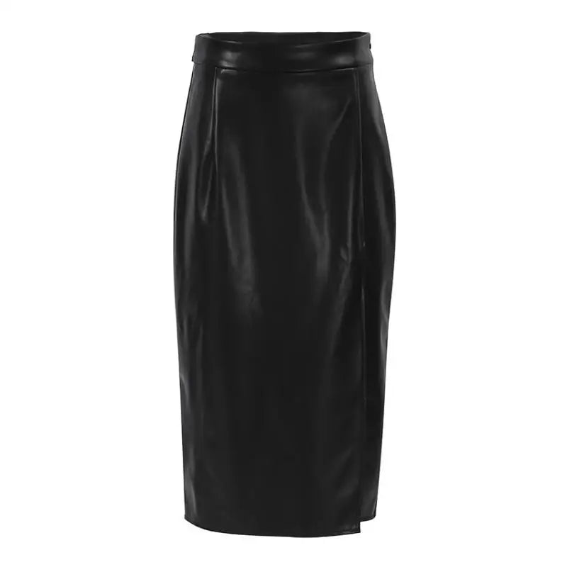 Elegant Black Faux Leather Bodycon Skirt for Women - High Waist Office Pencil Skirt with Sexy Side Slit | Perfect for Work, Date Night & Party Outfits