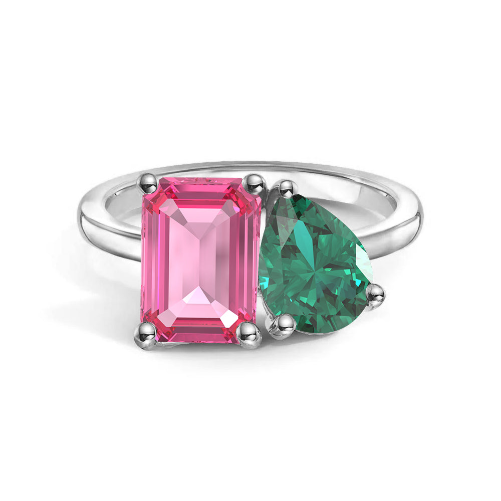 Personalized Pink Tourmaline Toi et Moi Ring - Custom Birthstone Anniversary Jewelry for Couples, Women's Romantic Gift for Valentine's Day, Engagement or Special Occasions