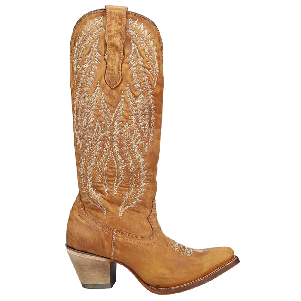 Women's Corral Boots with Golden Embroidery - Stylish Western Cowgirl Boots for Country Dancing & Rodeo Events