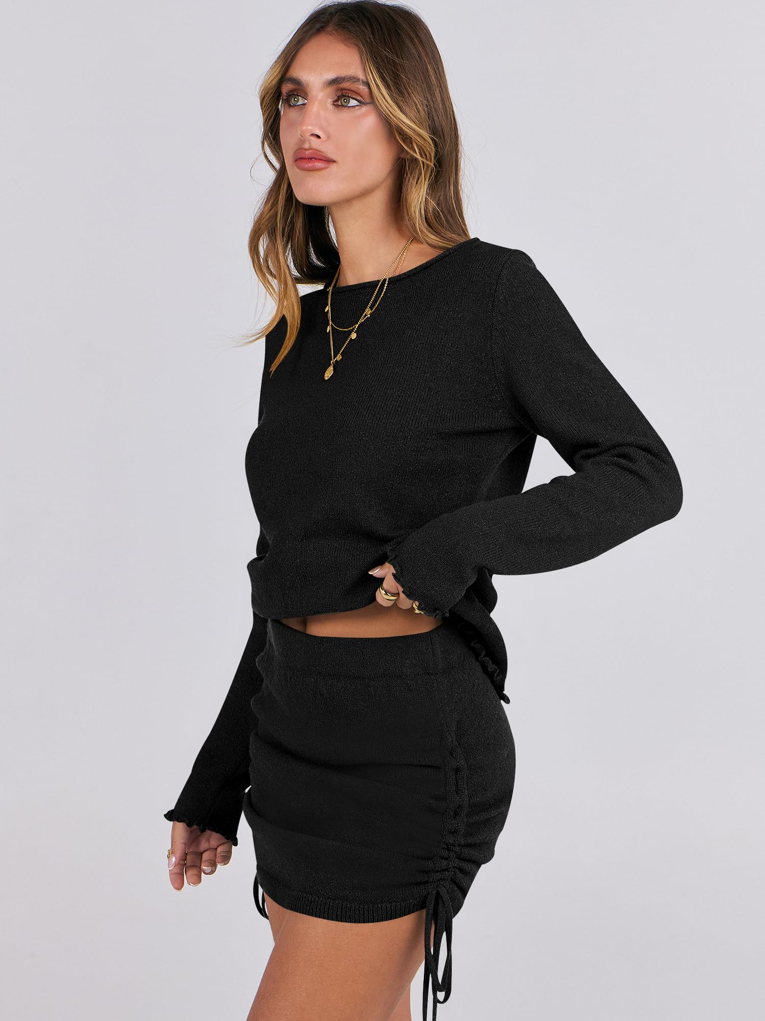 ANRABESS Women's 2-Piece Outfit Set - Long Sleeve Knit Sweater & Mini Skirt | Fall Spring Lounge Wear | Travel & Beach Outfit | Casual Chic Ensemble for Dating, Shopping & Vacation