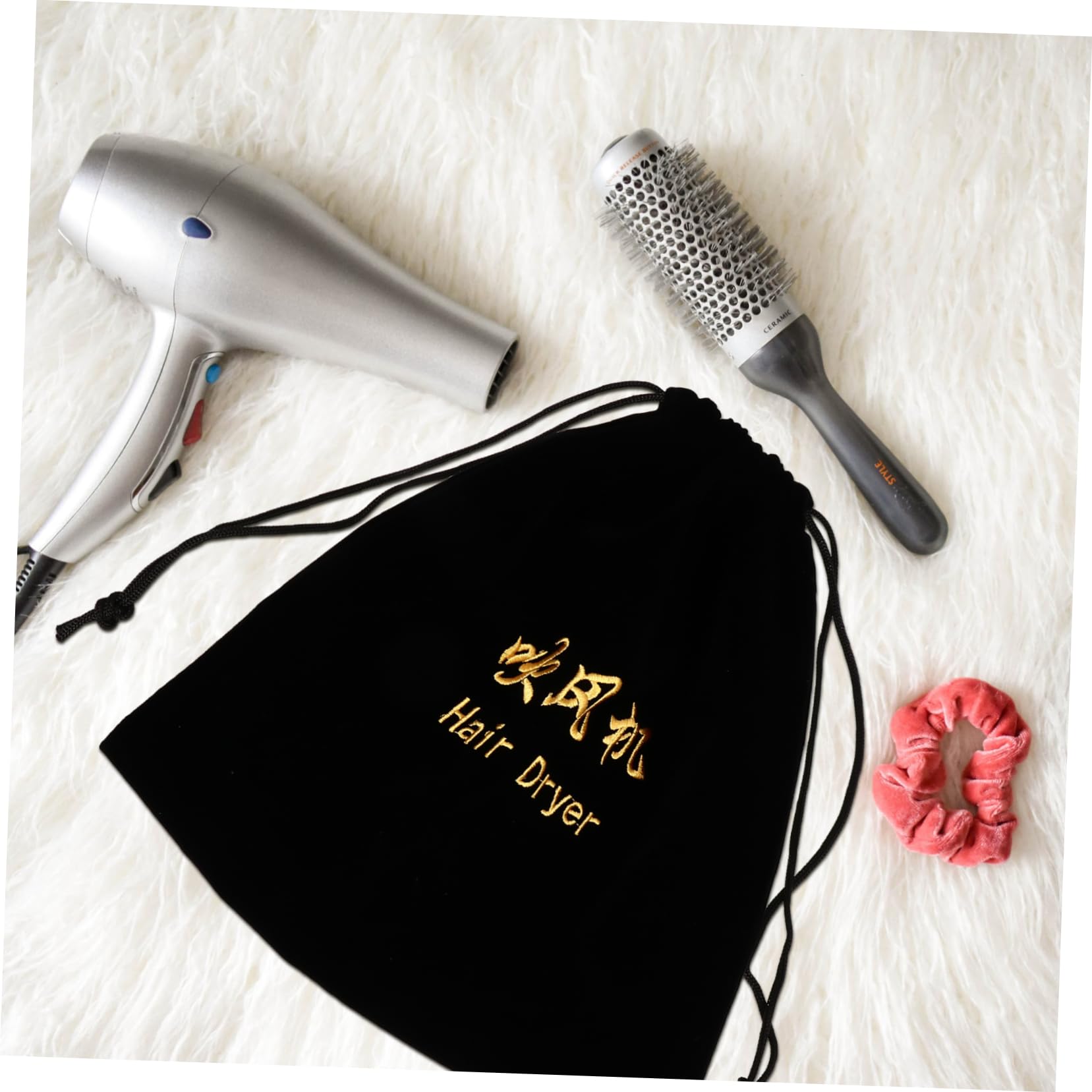 FOYTOKI Flannel Hair Dryer Storage Bag & Jewelry Organizer Pouch - Travel-Friendly Blow Dryer Holder & Accessory Case (Black) - Perfect for Travel, Home & Salon Use
