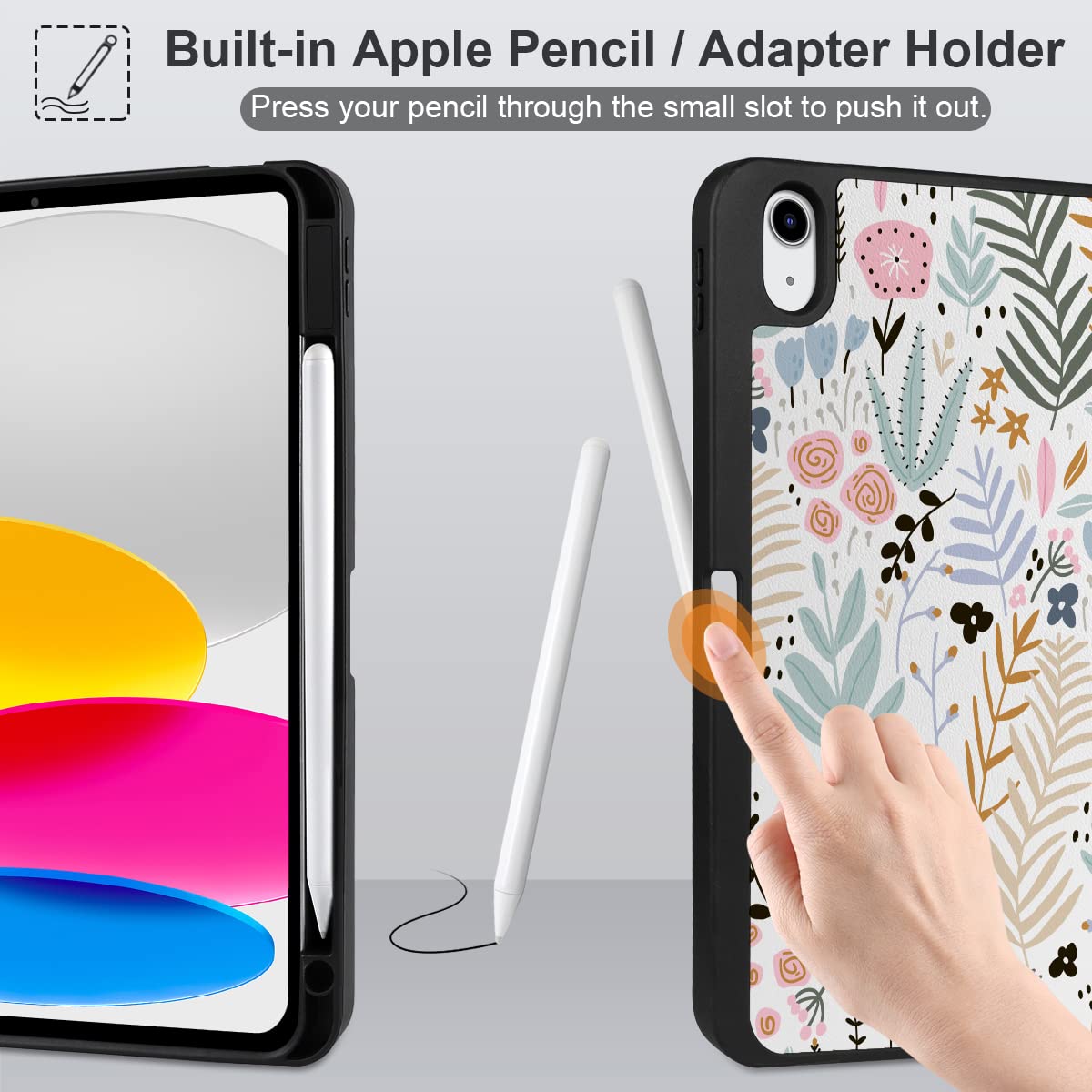 DONGKE iPad 11th Generation 11 Inch 2025 (A16 Chip) & iPad 10th Generation 10.9 Inch 2022 Case with Pencil Holder - Auto Wake/Sleep, Trifold Stand Soft TPU Protective Cover, Creative Floral Design - Perfect for Work, Study & Travel