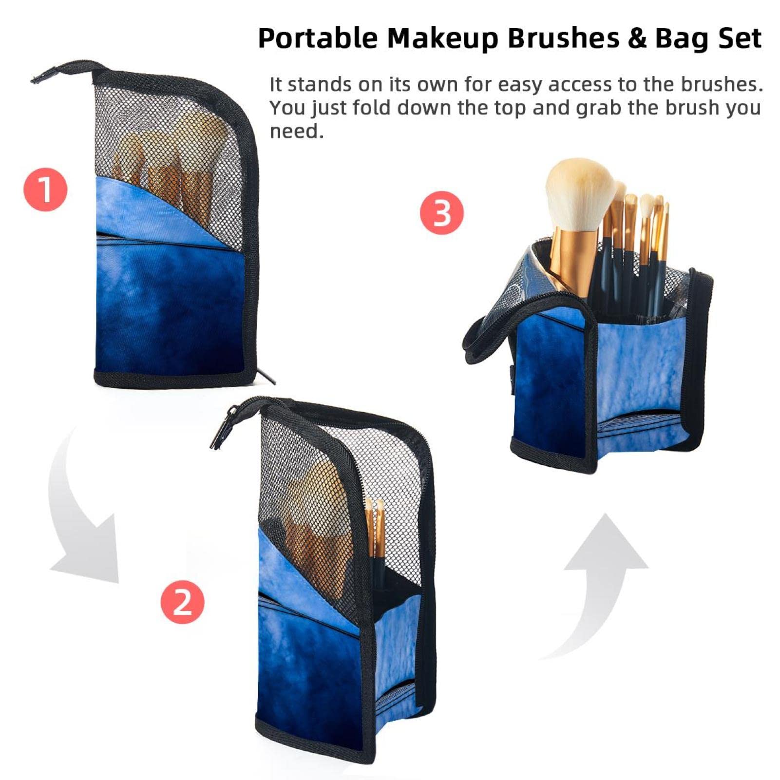 12-Piece Makeup Brush Organizer Bag with Water Wave Texture - Portable Travel Brush Holder Case for Professional & Home Makeup Artists (Ideal for Travel, Salon & Daily Makeup Storage)