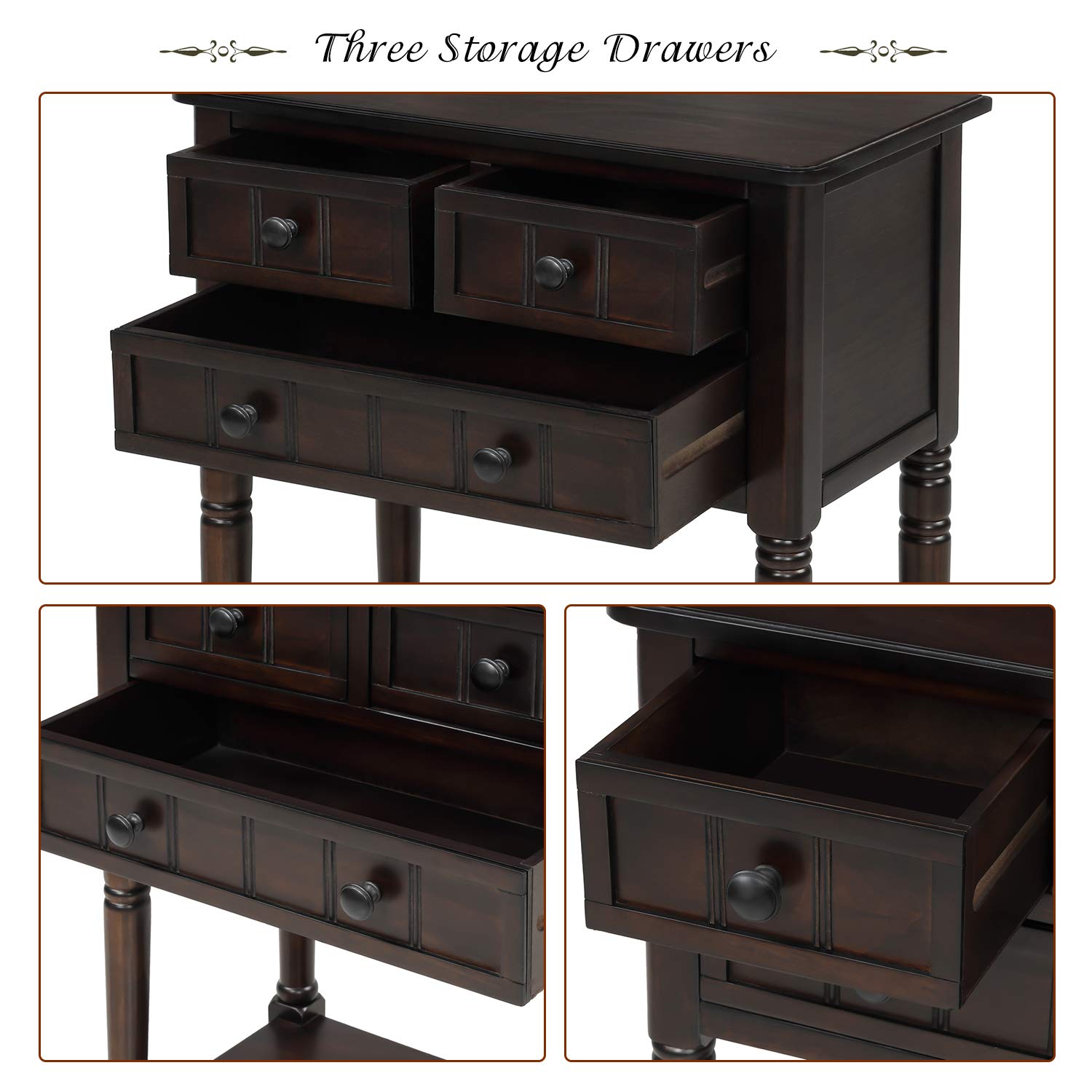 Knocbel Antique Solid Wood Entry Console Table with Drawers & Open Shelf - Slim Sofa Couch Table for Hallway, Living Room & Entryway - Perfect for Home Decor & Small Space Organization (Espresso Finish)