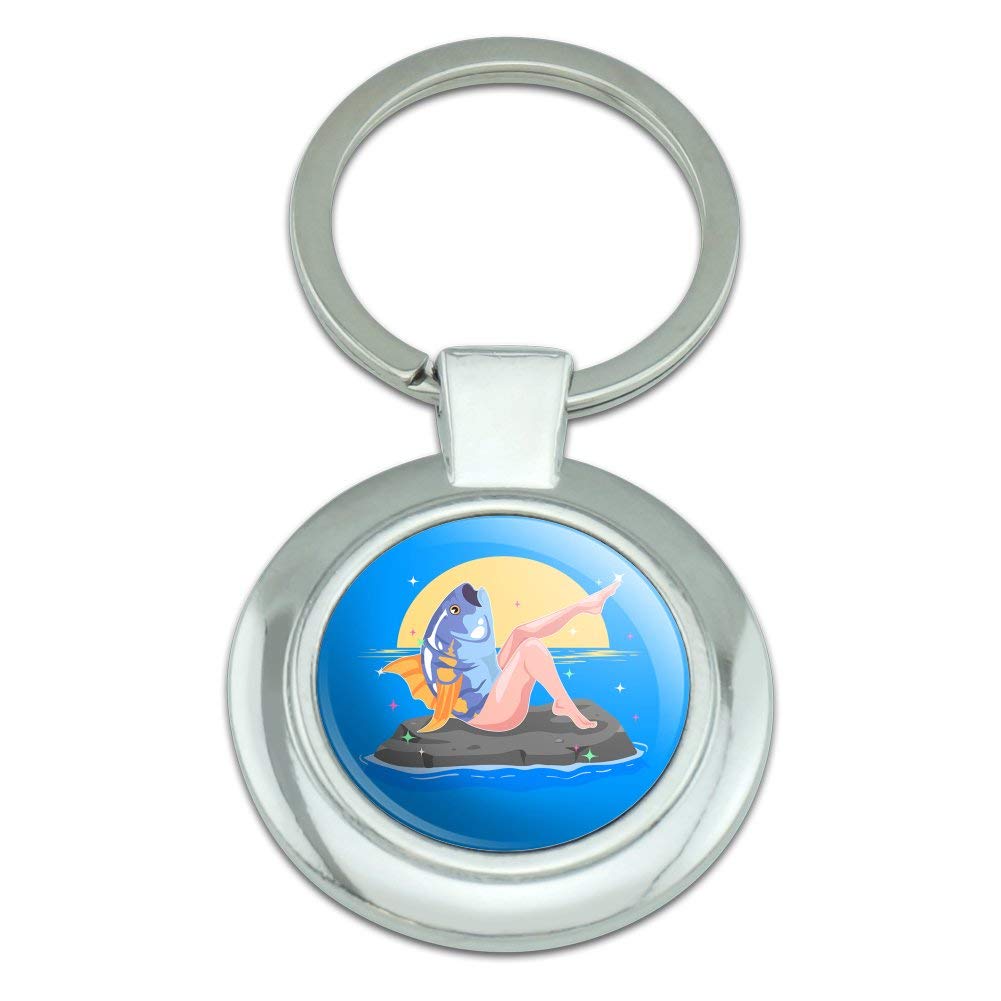 Reverse Mermaid with Tuna Head Keychain - Unique Chrome Plated Metal Key Ring for Women & Men | Funny Novelty Gift for Mermaid Lovers, Beach Party Favors, Bag Charms & Keychain Collections