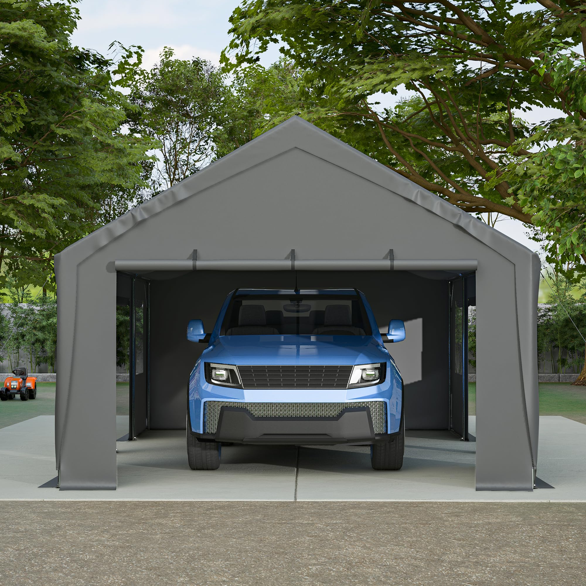 Heavy Duty 25x13 ft Steel Carport with 4 Roll-Up Doors & Windows - Extra Large Portable Outdoor Garage for Pickup Trucks, SUVs, Travel Trailers | Weatherproof Shelter for Camping, RV Storage & Vehicle Protection
