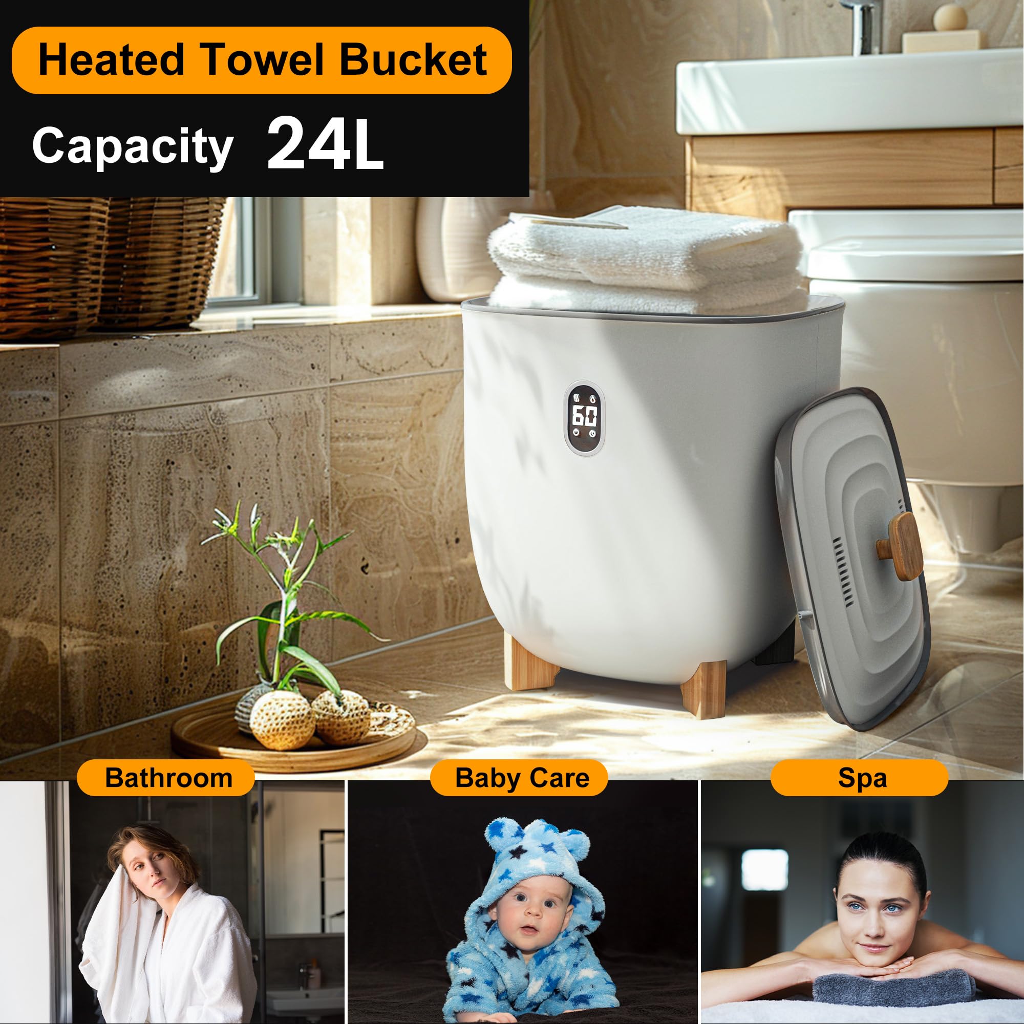 Premium 24L White Towel Warmer with LCD Display - Adjustable Time & Temperature, One-Click Mode - Fast Drying Large Bath Towels - Perfect for Spa, Bathroom & Luxury Home Use