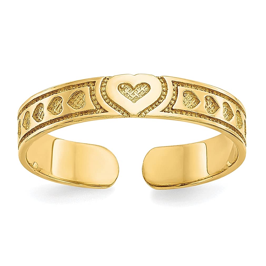 10K Yellow Gold Heart Adjustable Toe Ring Set for Women - Dainty Foot Jewelry, Perfect Gift for Her - Ideal for Beach, Sandals & Summer Outfits