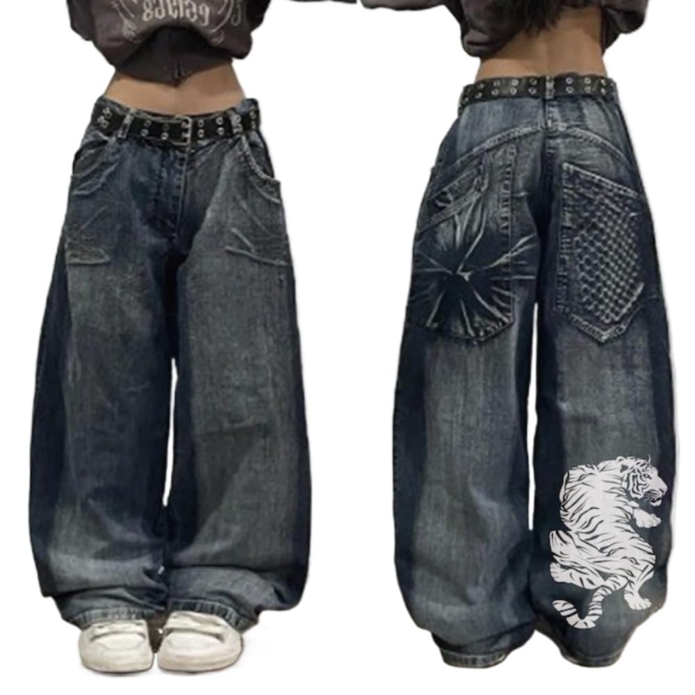 Y2K Hip Hop Skeleton Jeans - Gothic Baggy Denim for Streetwear