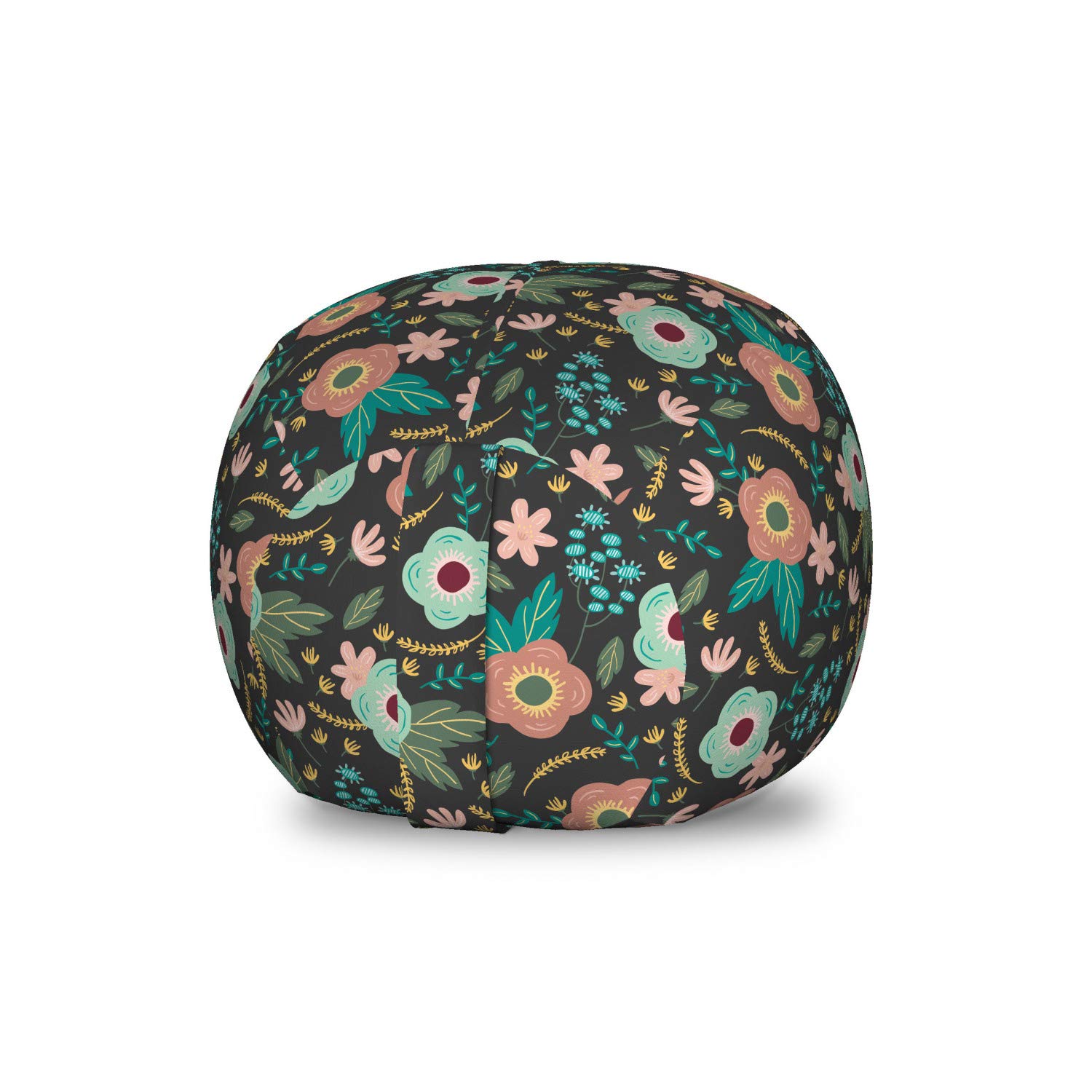 Ambesonne Floral Storage Toy Bag Chair - Rhythmic Folkloric Flowers Nature Print on Dark Muted Background - Stuffed Animal Organizer Washable Bag for Kids Room, Nursery or Playroom - Small Size Multicolor Storage Solution