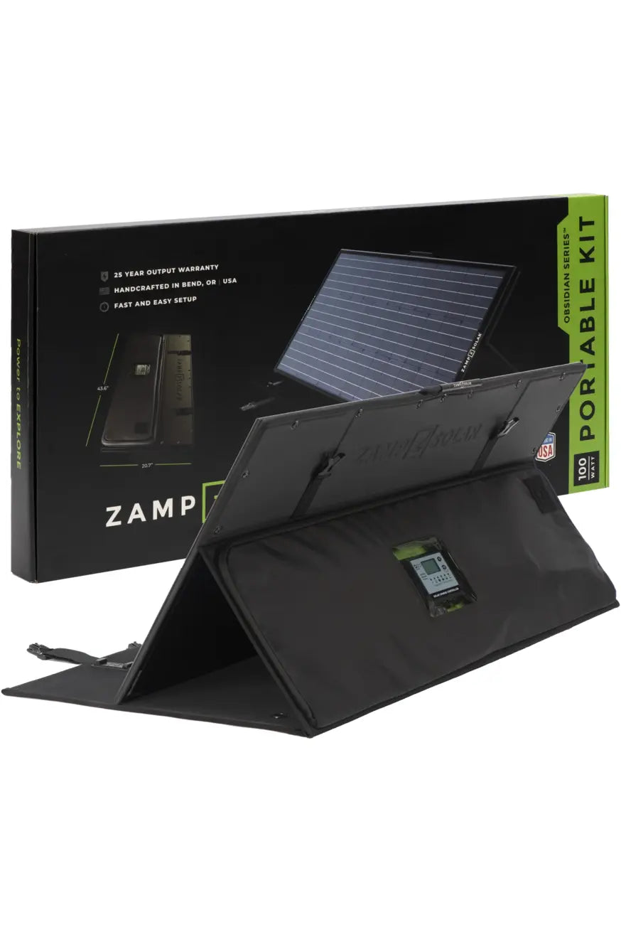 Zamp Solar OBSIDIAN® SERIES 100W Portable Solar Panel Kit with Charge Controller - Perfect for RV, Camping, Off-Grid Power & Emergency Backup