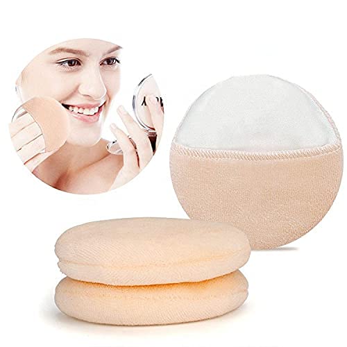 Premium Round Cotton Powder Puff - Soft Makeup Foundation Sponge & Brush Set for Flawless Application (2-Pack) - Ideal for Liquid, Cream & Powder Cosmetics - Perfect for Travel & Professional Makeup Kits