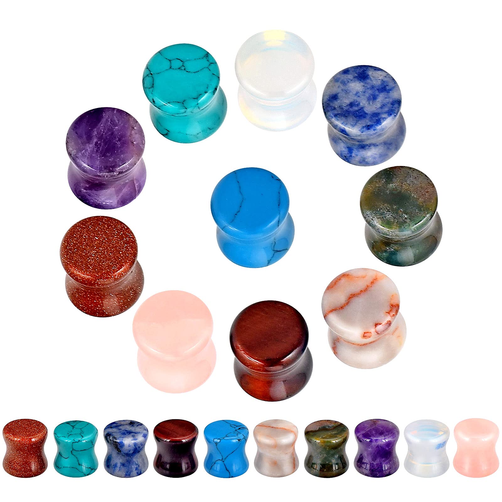YOFANST 16-20pcs Natural Stone Ear Plugs & Gauges Set - Double Flared Tunnels for Ear Stretching & Piercing Jewelry - Perfect for Body Modification, Alternative Fashion & Self-Expression