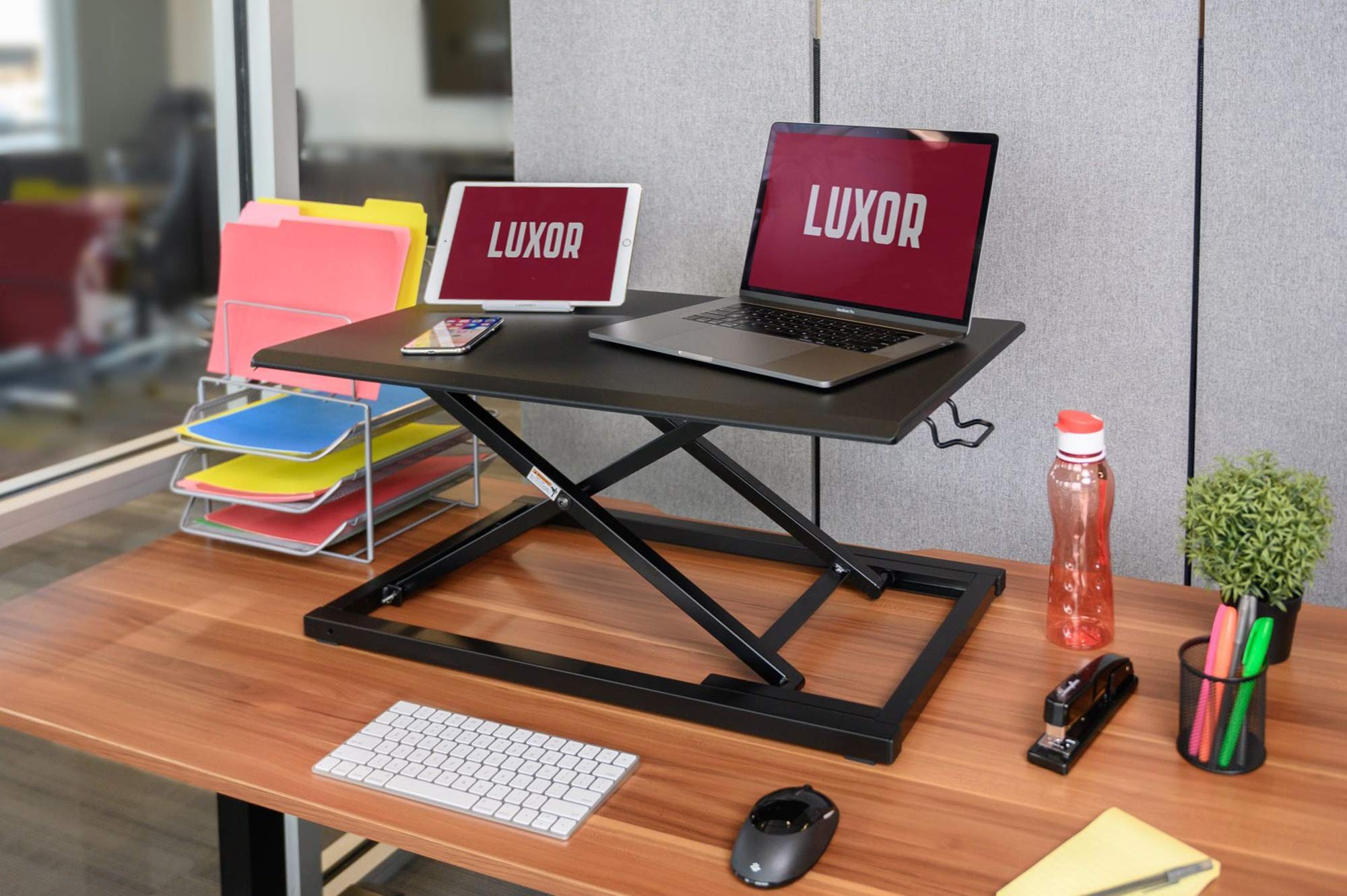 Adjustable Pneumatic Standing Desk Converter - Black for Home & Office