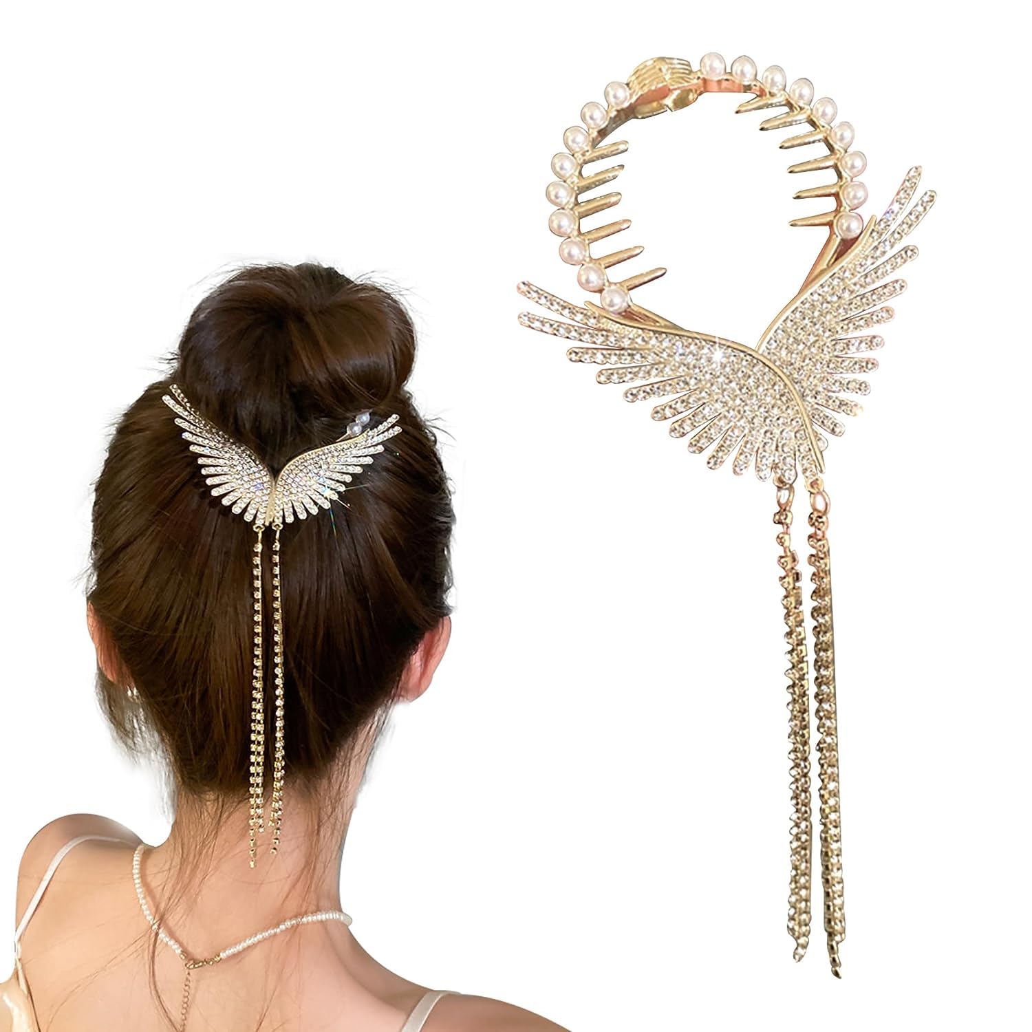 VSAKSH Rhinestone Hair Claw Clip - 1Pcs Fashion Hair Accessories for Women & Girls, Ponytail Holder with Tassel for Party, Wedding, Daily Use
