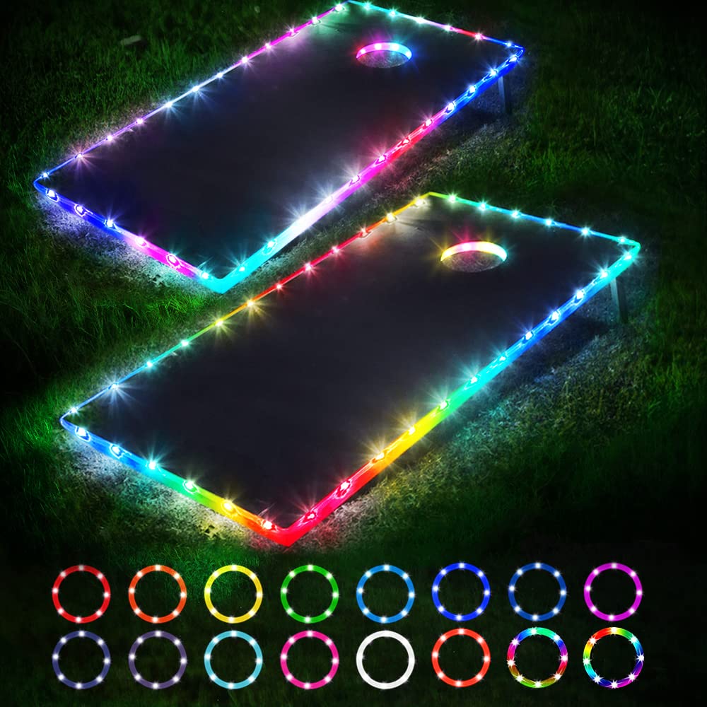 Blinngo Cornhole Lights - 17 Color Changing & 7 Flash Modes with Remote Control | LED Board Ring & Edge Lights for Backyard Cornhole Game | Perfect for Family Gatherings, Outdoor Parties & Nighttime Bean Bag Toss (2-Pack)