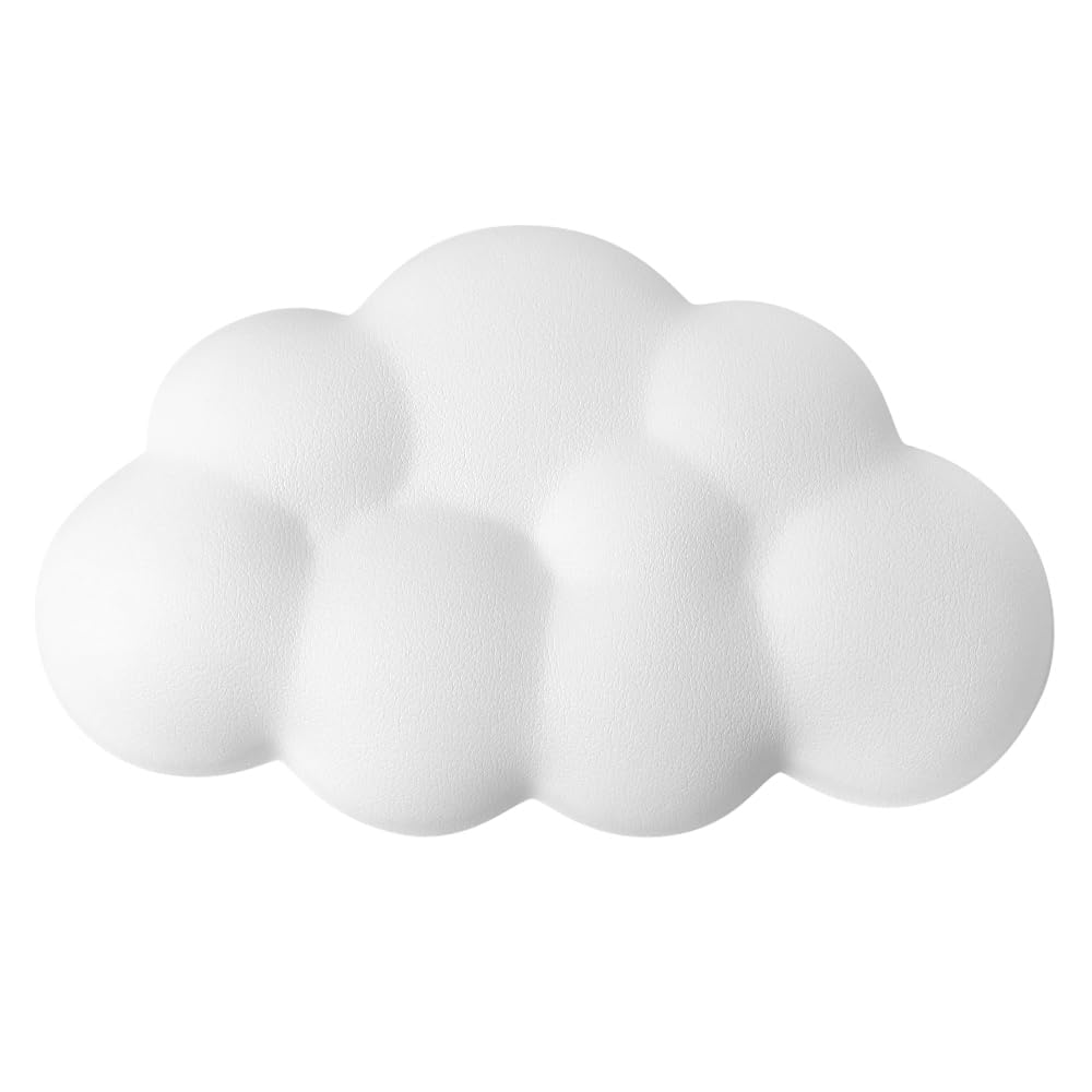 Ergonomic Cloud Wrist Rest Cushion for Mouse - Soft PU Leather Memory Foam Wrist Support Pad with Anti-Skid Base - Pain Relief for Office, School, Home - Compatible with Laptop & Computer Mouse (White) - Perfect for Long Hours of Typing and Gaming