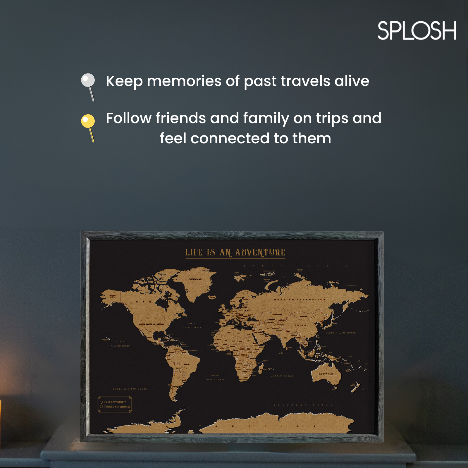 Large Black Splosh Travel World Map for XL Desk - Perfect for Office Decor, Travel Planning & Geography Enthusiasts