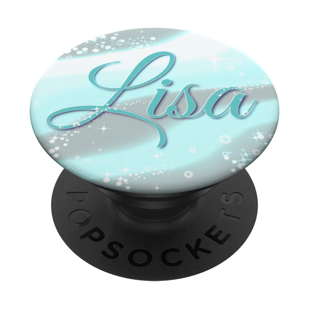 Lisa First Name Teal And Gray Romantic Starry Sky Clouds PopSockets PopGrip - Interchangeable Phone & Tablet Stand with Swappable Top for iPhone, Samsung, iPad - Perfect for Travel, Work & Daily Use