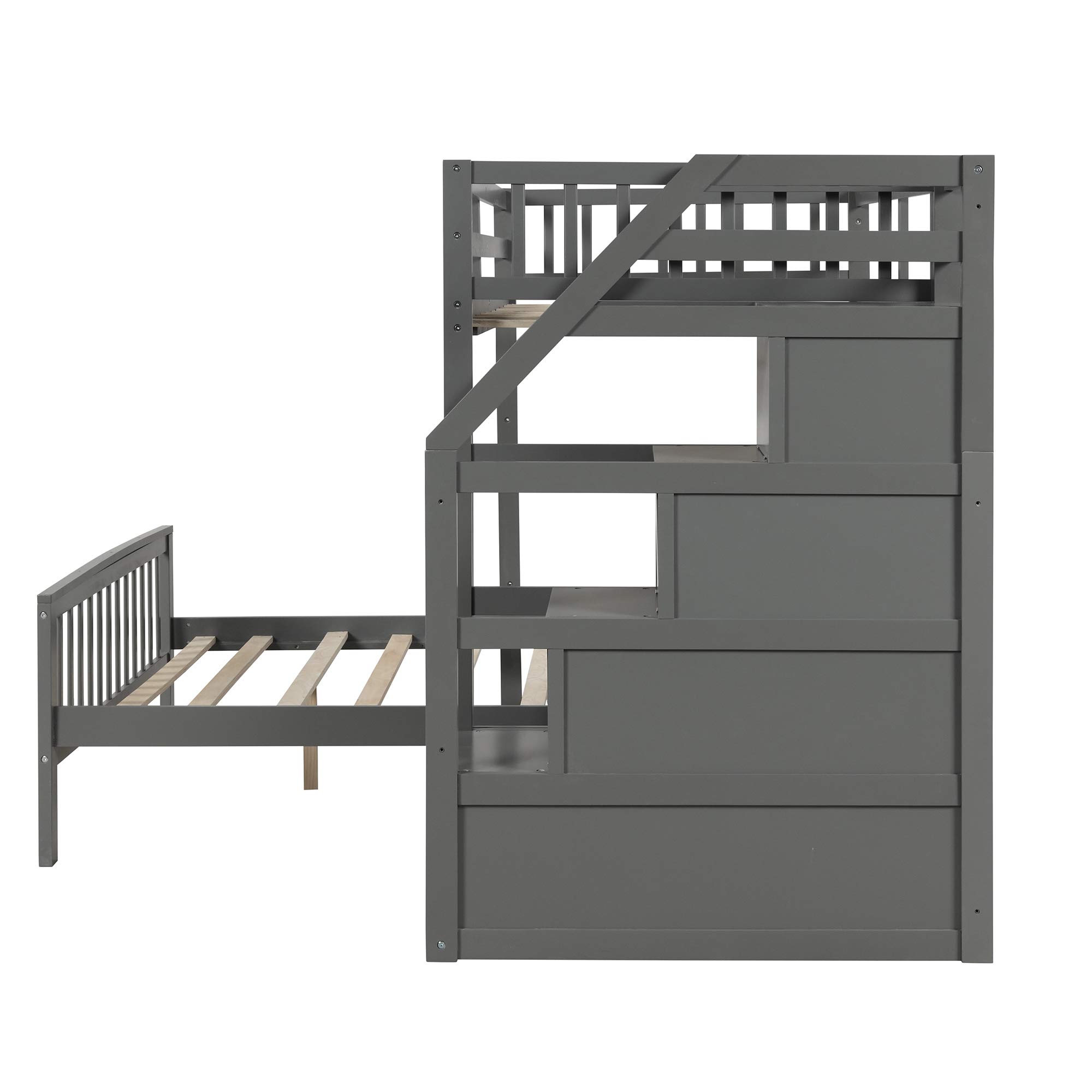 Knocbel Twin Over Full Loft Bed with Ladder - Solid Wood Platform Bed Frame with Slats Support, Guard Rails & 3 Storage Compartments - 450 lbs Weight Capacity (Espresso Finish) - Perfect for Kids Rooms, Small Apartments & Dorm Rooms
