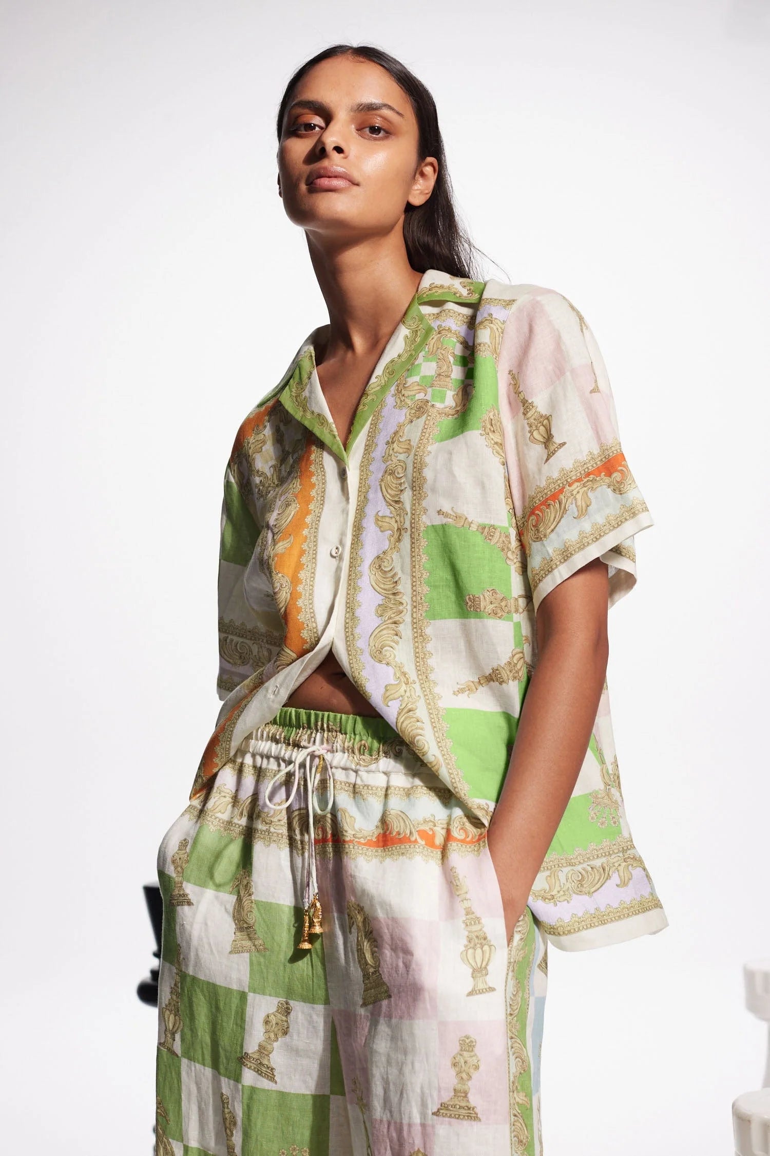 Checkmate Linen Shirt for Men & Women - Breathable Summer Casual Button Down Shirt - Perfect for Beach, Travel, and Office Wear