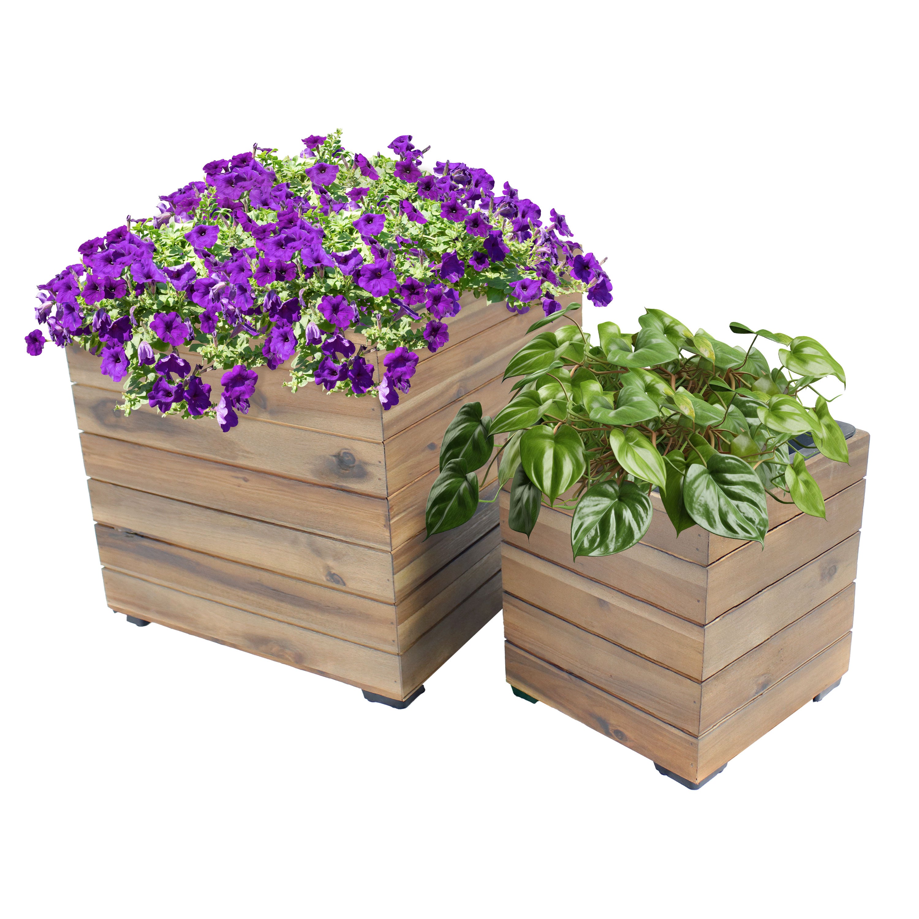 Sunnydaze 2-Piece Wooden Planter Box Set with Plastic Liners - Outdoor Garden Decor for Flowers, Herbs & Plants - Perfect for Patio, Balcony & Backyard Gardening
