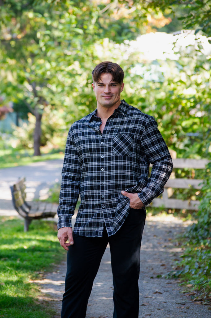 Men's Black Retro Plaid Cotton Shirt by Cory - Casual & Stylish for Work, Date Night & Everyday Wear