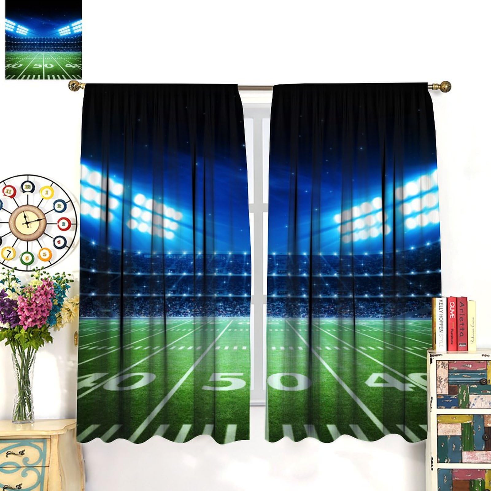 Soccer Field Stadium Arena Blackout Curtains - 2 Panels Set 63x72 Inch with Rod Pocket, Football Sports Themed Window Treatments for Bedroom, Living Room & Home Decor | Perfect for Game Nights, Sports Themed Rooms & Fan Cave Decorations