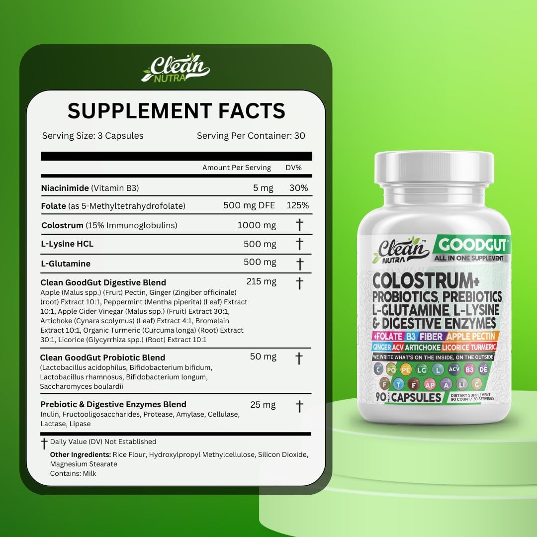 Premium Bovine Colostrum Supplement Capsules with Probiotics, Prebiotics, L-Glutamine & Digestive Enzymes | Supports Gut Health, Immunity & Digestion | Ideal for Athletes, Fitness Enthusiasts & Wellness Seekers