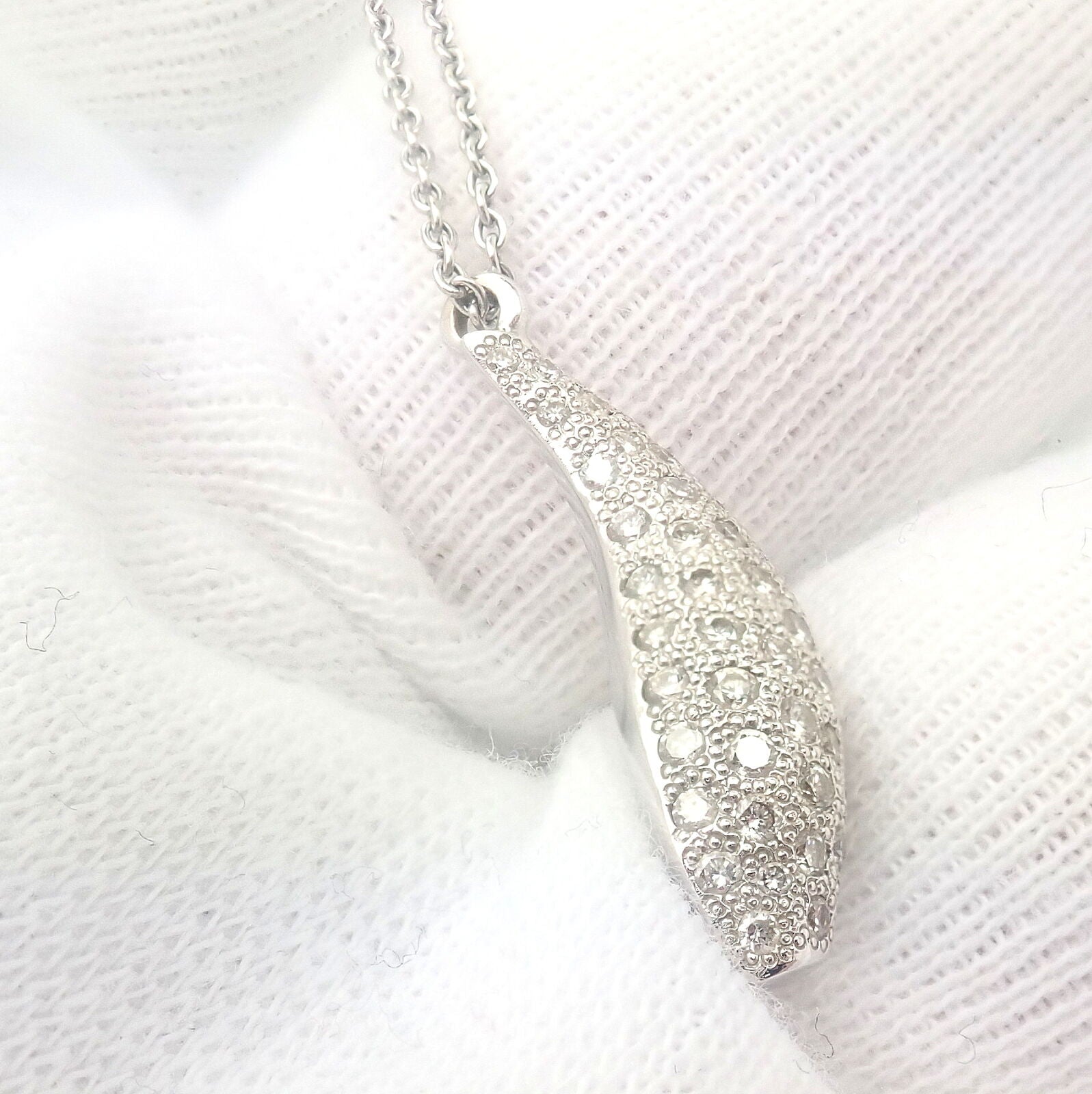 Authentic Tiffany & Co 18K White Gold Frank Gehry Diamond Fish Pendant Necklace - Elegant Jewelry Gift for Women, Perfect for Anniversaries & Special Occasions