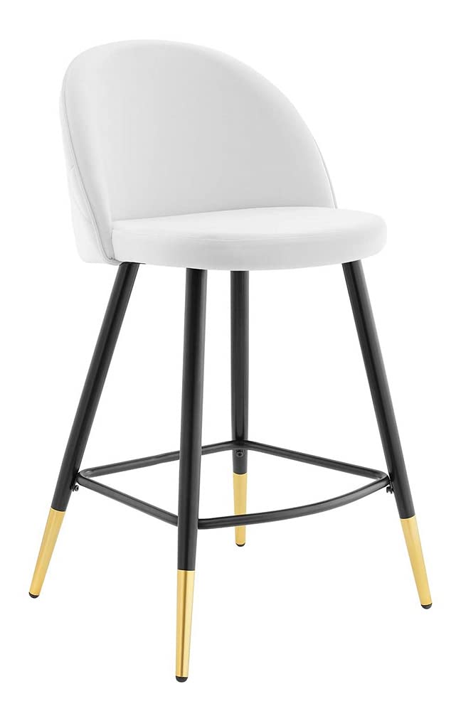 Modway Cordial Performance Velvet Dining Counter Stools Set of 2 - White Velvet Bar Stools for Kitchen Island, Breakfast Nook & Modern Home Decor