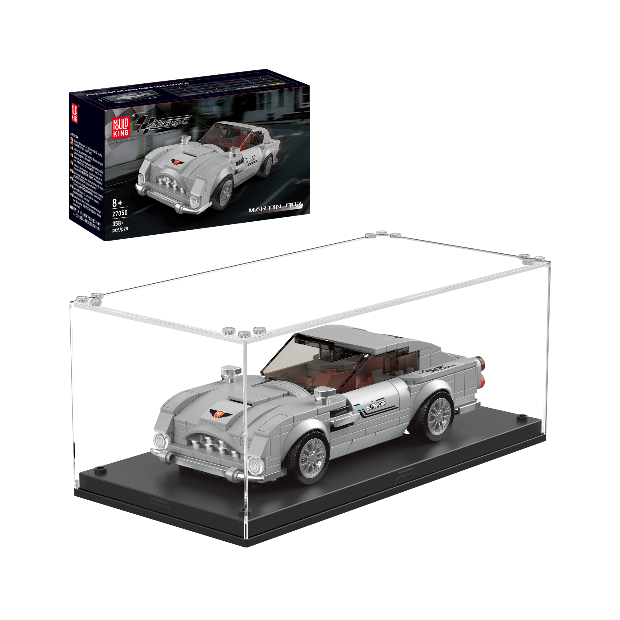 Mould King 27050 Silver Martin 007 Supercar Building Set - 348 Piece Model Car Kit for Adults & Kids | Perfect for James Bond Fans, Collectors & Creative Play