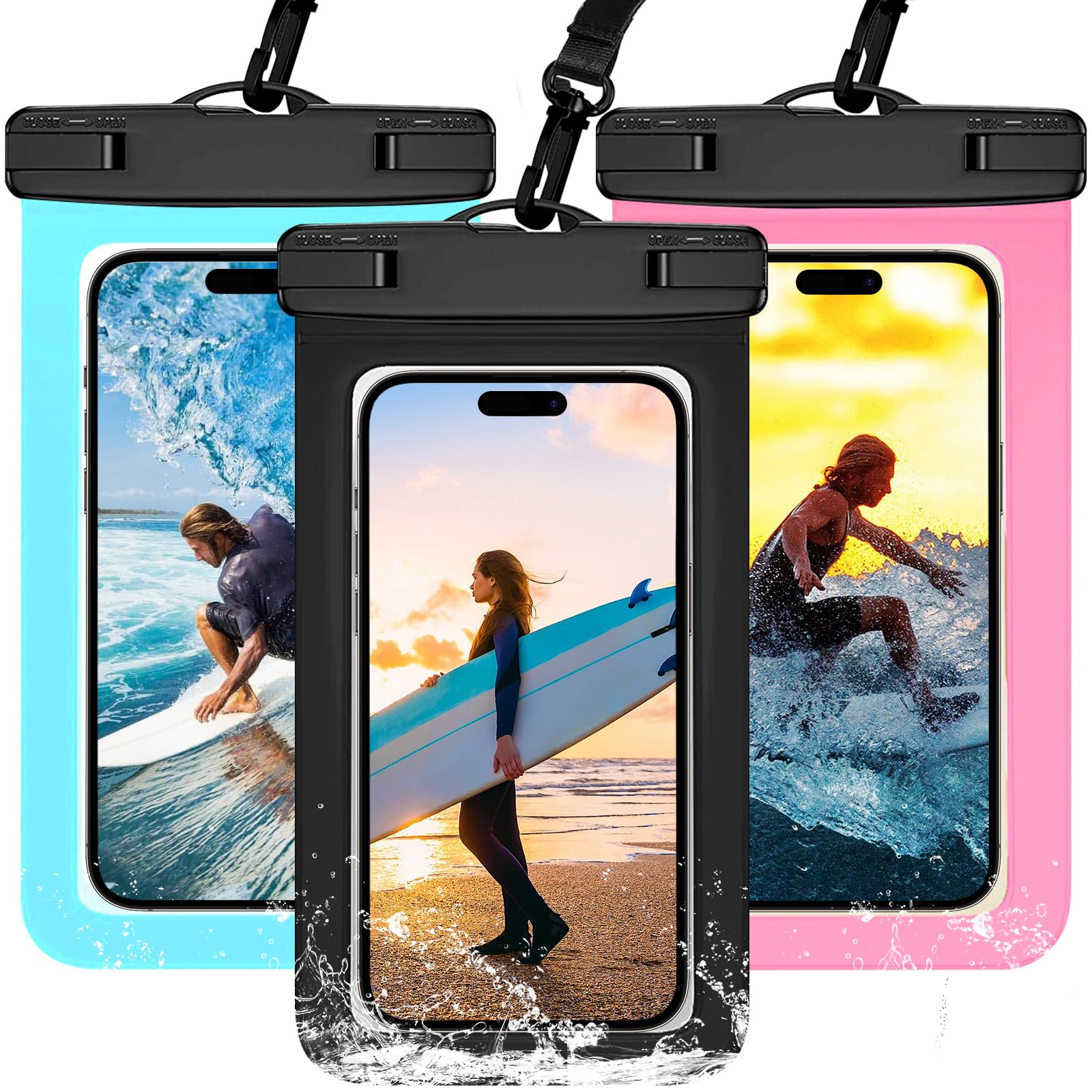 3 Pack IPX8 Waterproof Phone Pouch - Universal Waterproof Dry Bag Case for iPhone 15/14/13/12/11 Pro Max/Plus/XS/XR/X/8 & Galaxy S23/S22/S21/S20 & Pixel (Up to 7.5