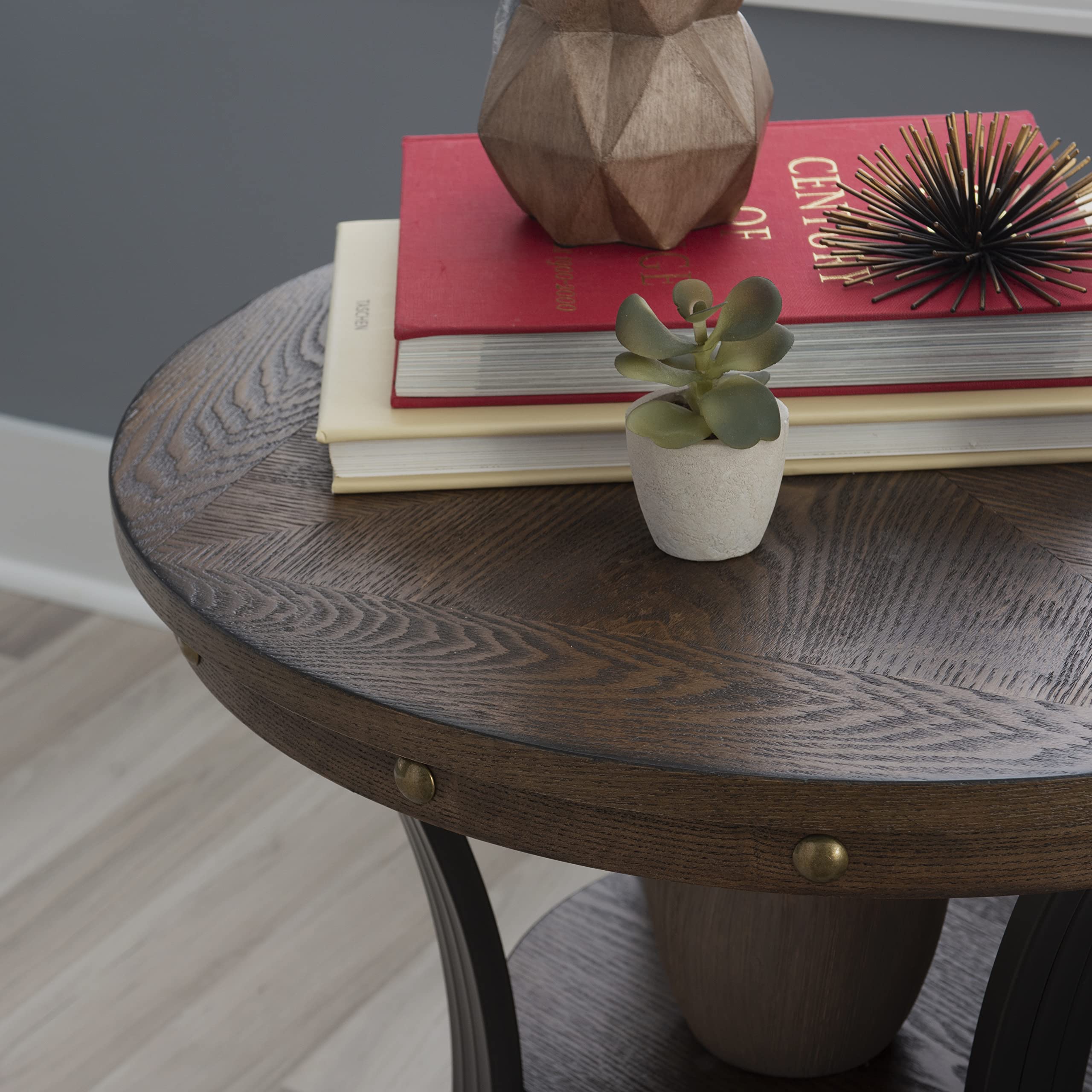 Powell Franklin Small Brown Side Table - Compact End Table for Living Room, Bedroom, or Office - Solid Wood Accent Table with Classic Design