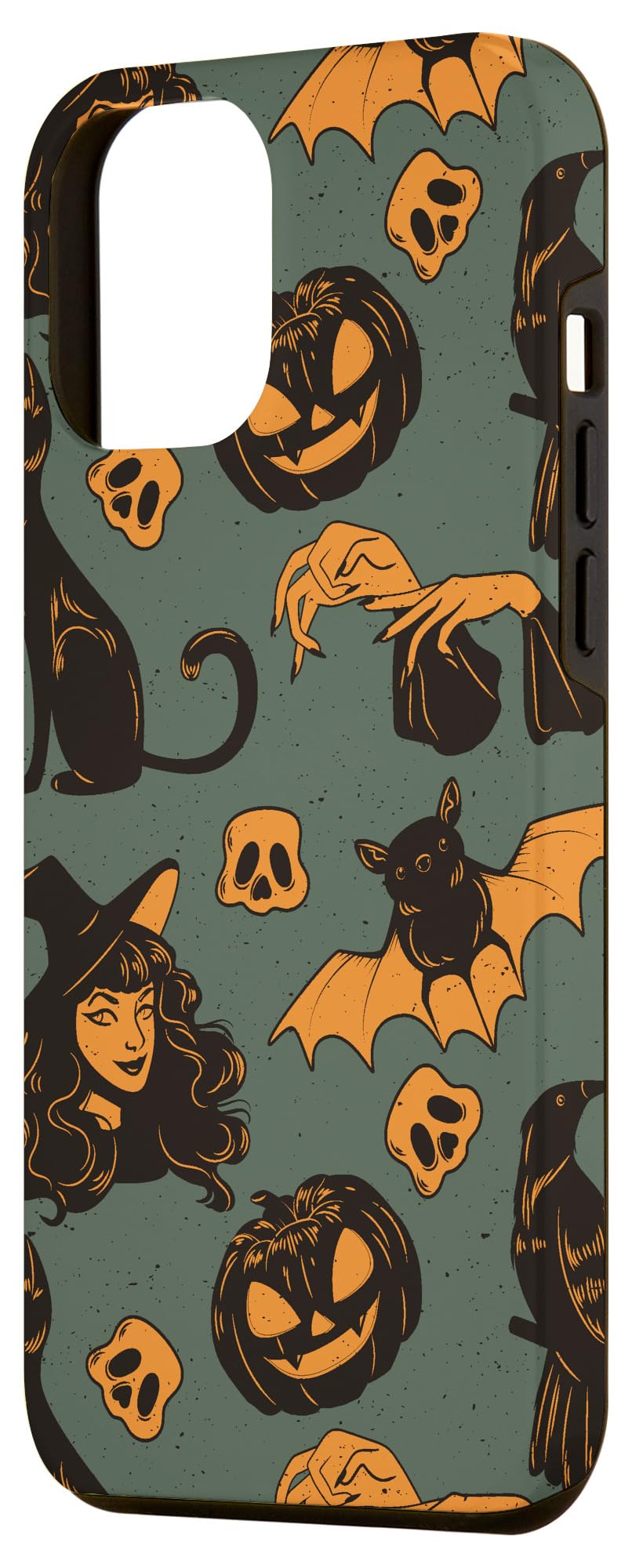 Vintage Halloween iPhone 12 Pro Max Case - Pumpkin Cat Ghost Witch Bat Design | Protective Phone Cover for Trick or Treat, Costume Parties & Spooky Season