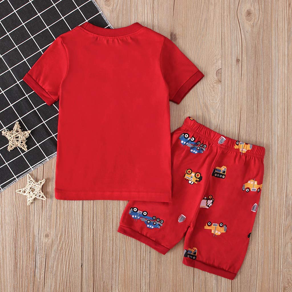 Cartoon Short Sleeve T-Shirt & Shorts Set for Boys 1-2 Years - Cute Printed Kids Winter Clothes (Red) - Perfect for Playtime, School & Family Outings