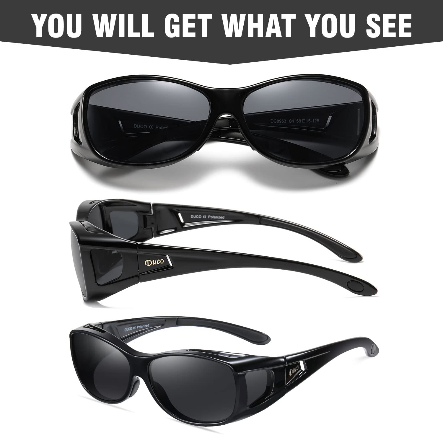 DUCO Polarized Wraparound Fitover Sunglasses for Men & Women - UV400 Protection, Anti-Glare Driving Glasses (Model 8953) | Perfect for Outdoor Activities, Driving, Fishing & Everyday Sun Protection