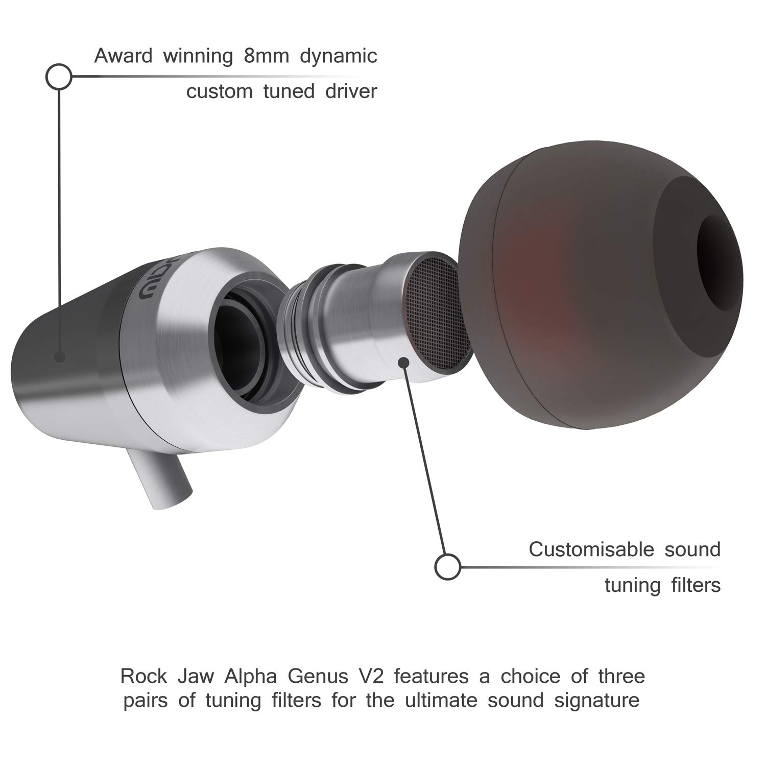 V2 Alfa Genus Wireless Headphones - Premium Metallic Grey | Noise Cancelling Bluetooth Headset for Work, Travel & Gaming