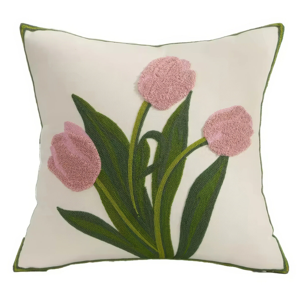 Tulip Garden Embroidered Pillow Cover - Floral Home Decor for Living Room, Bedroom & Sofa - Handmade Cushion Case for Spring & Summer Decorating