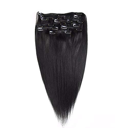 7A Straight Clip-In Human Hair Extensions - 10pcs/set 200g Peruvian Virgin Hair - Natural Black #1B (20inch) - Perfect for Daily Styling, Parties & Special Occasions