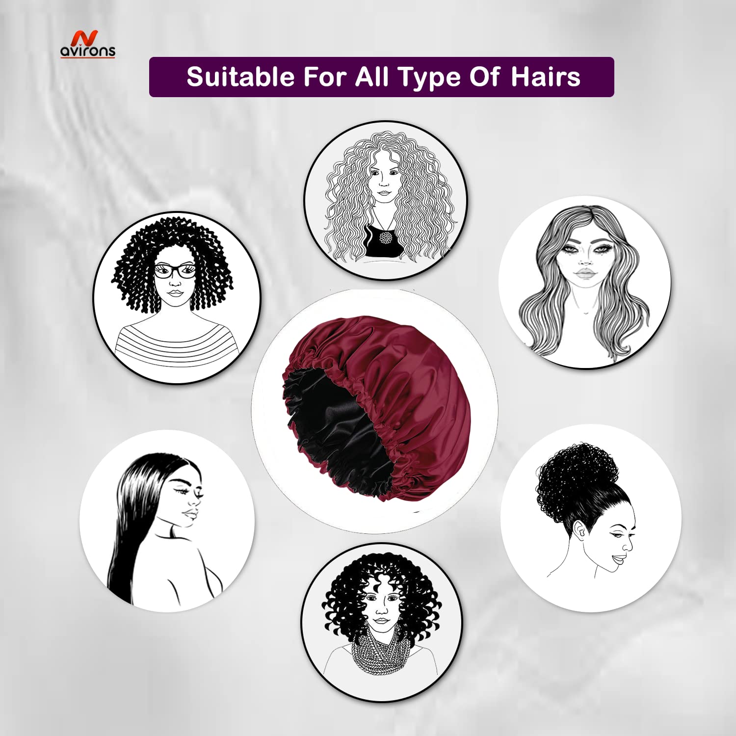 Avirons Silk & Satin Hair Bonnet with Eye Mask for Sleeping - Double Layer Reversible Sleeping Cap for Women - Perfect for Curly, Natural, and Afro Hair Care at Night