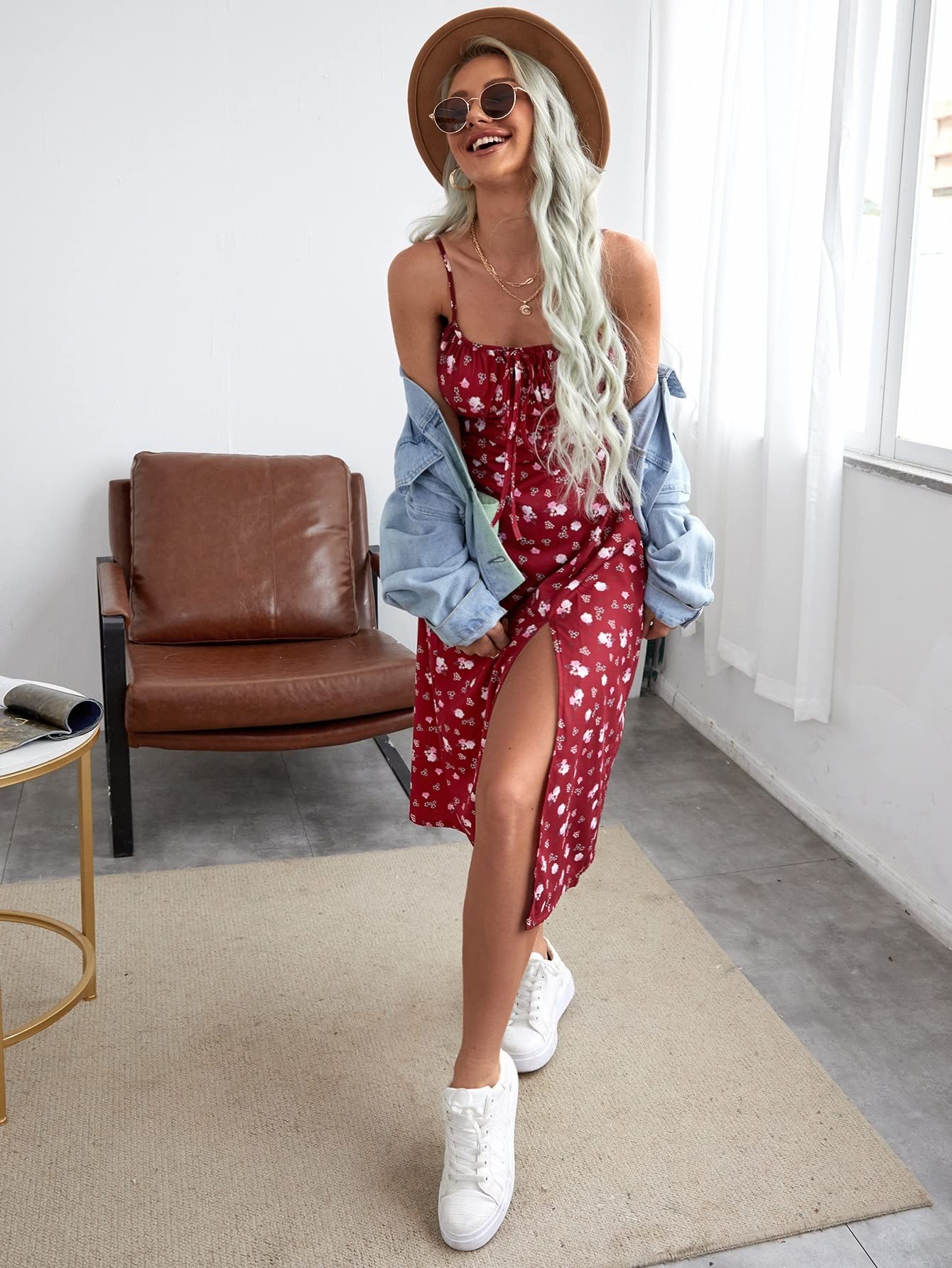 Women's Summer Floral Print Slip Dress - Ruched Bust, Slit Hem Cami Dress for Beach, Vacation & Date Night | Lightweight & Comfortable
